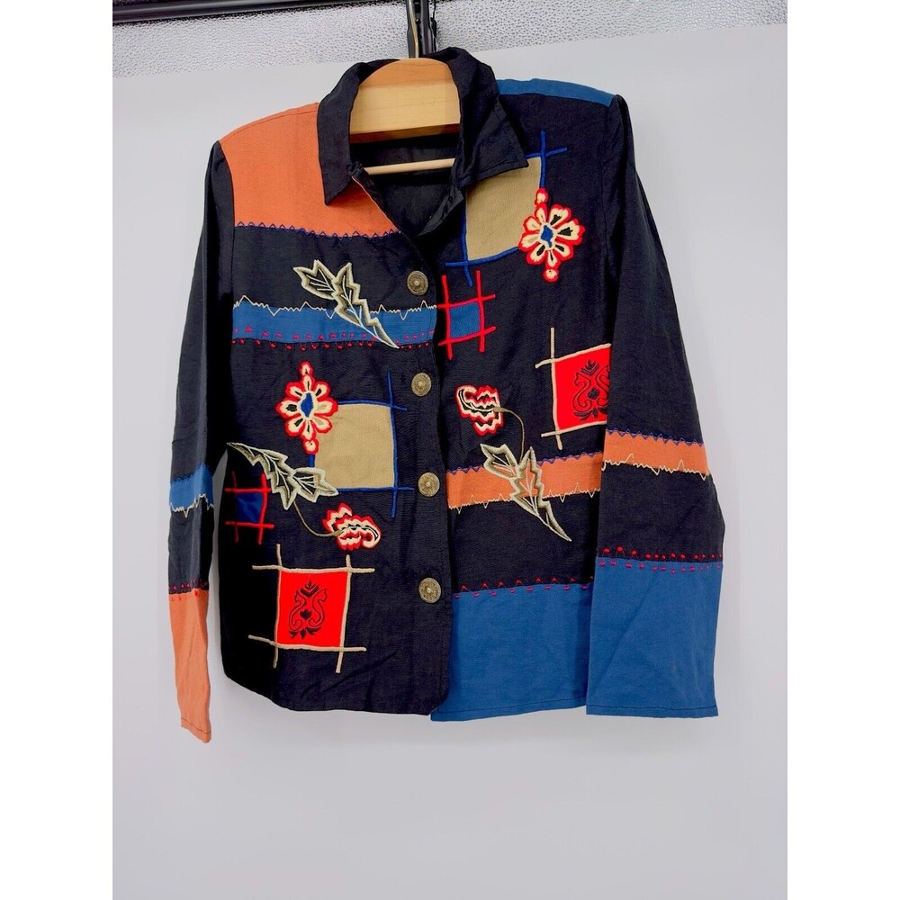 Alex Kin Woman’s Multi‎ Color Embroidered Casual Button up Light Jacket Size M